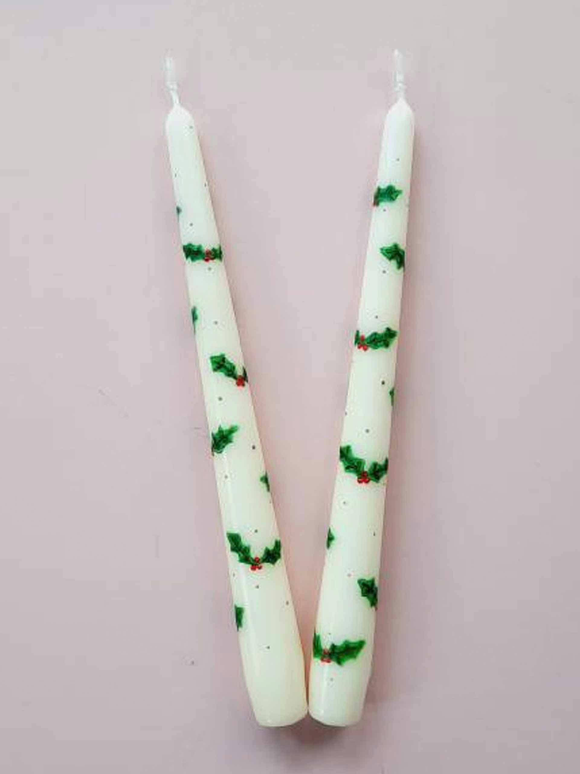Holly print candles
