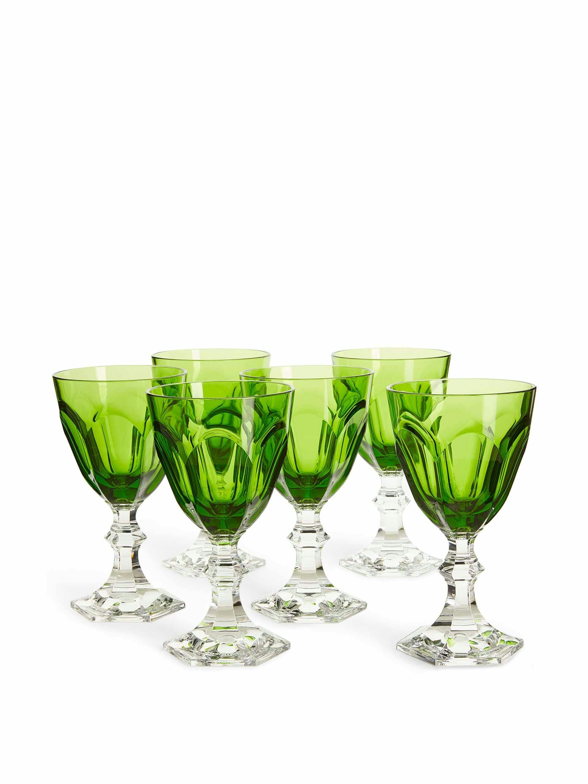 Set of 6 green wine glasses