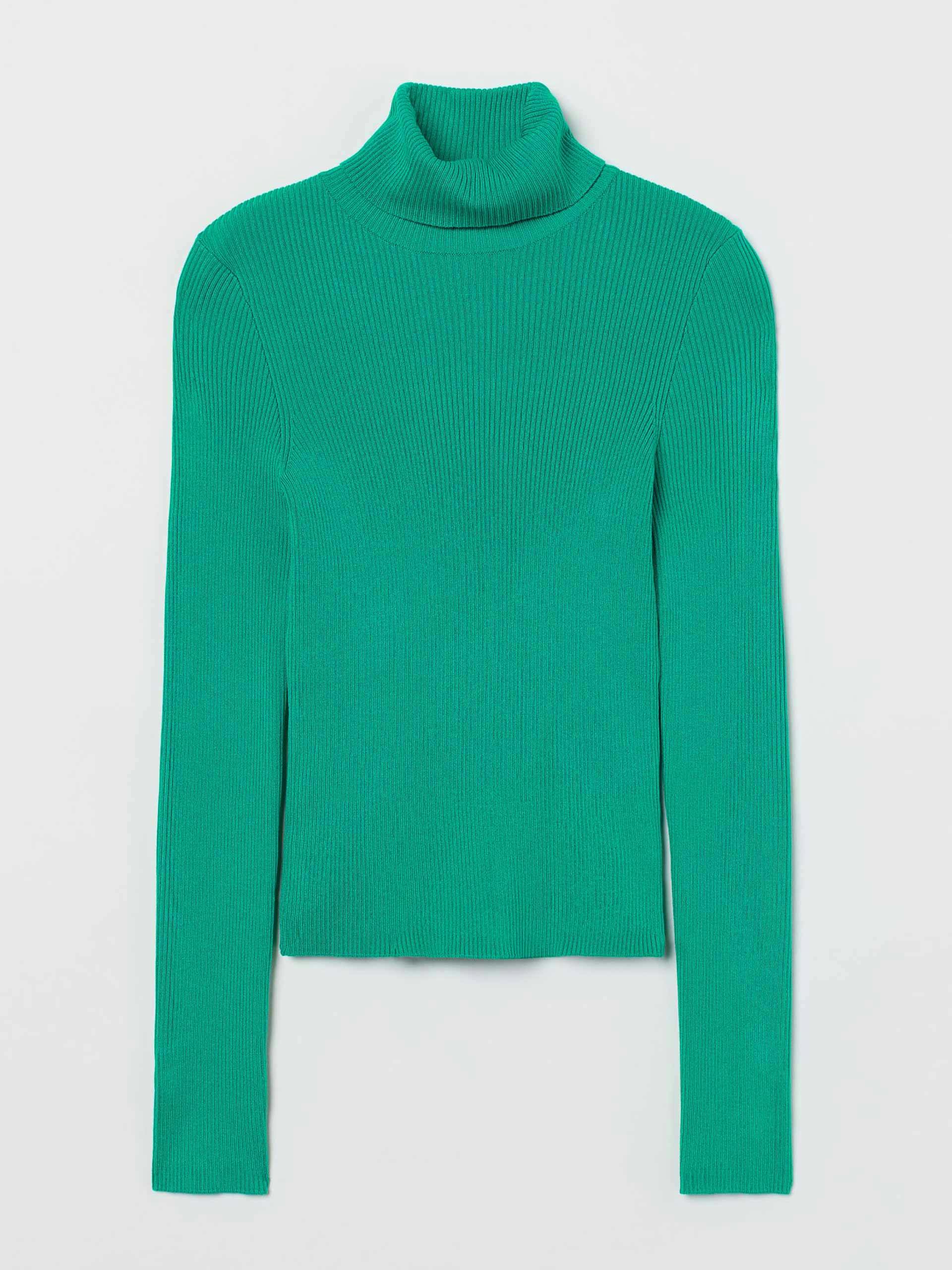 Rib-knit polo neck green jumper