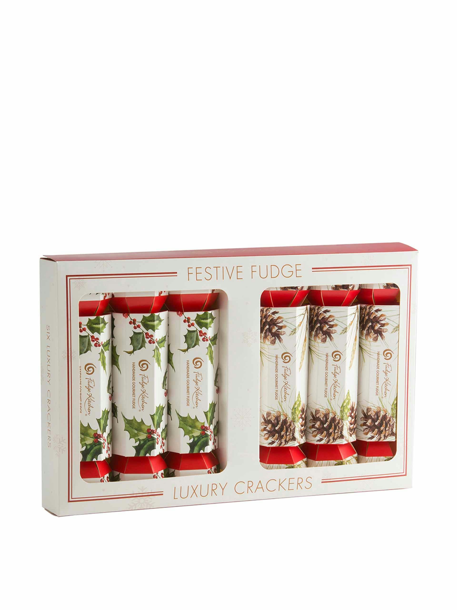 Six pack of fudge filled christmas crackers