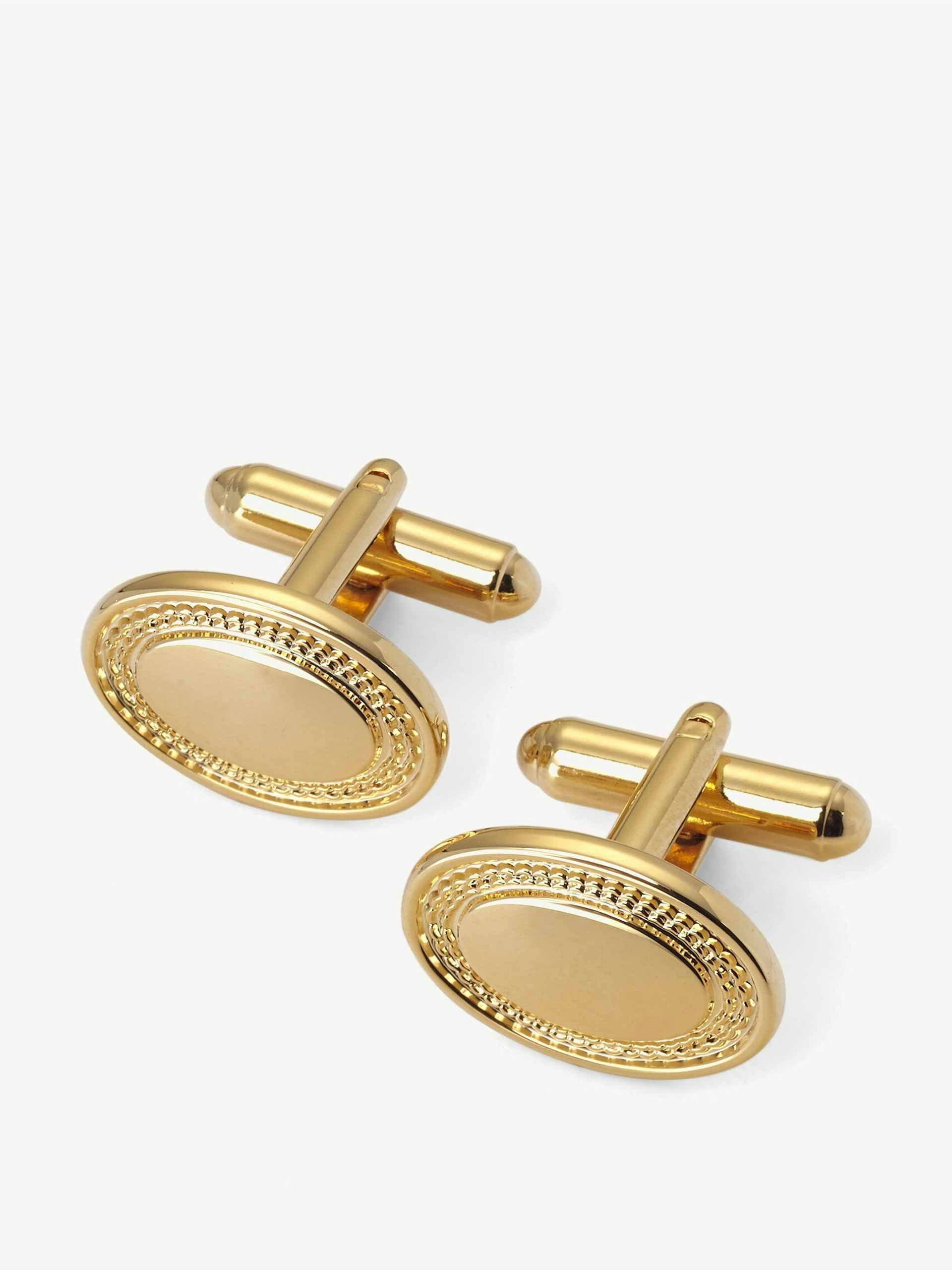 Gold engraved edge oval cufflinks