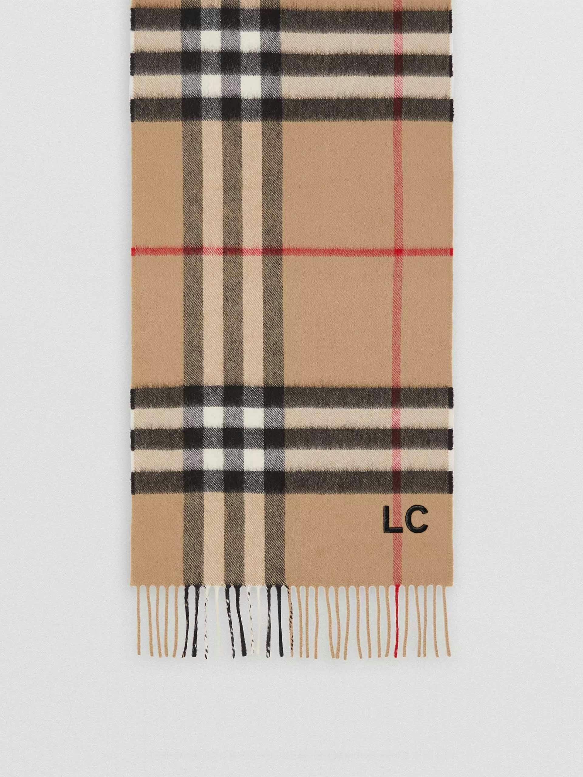 Classic check cashmere scarf with initials