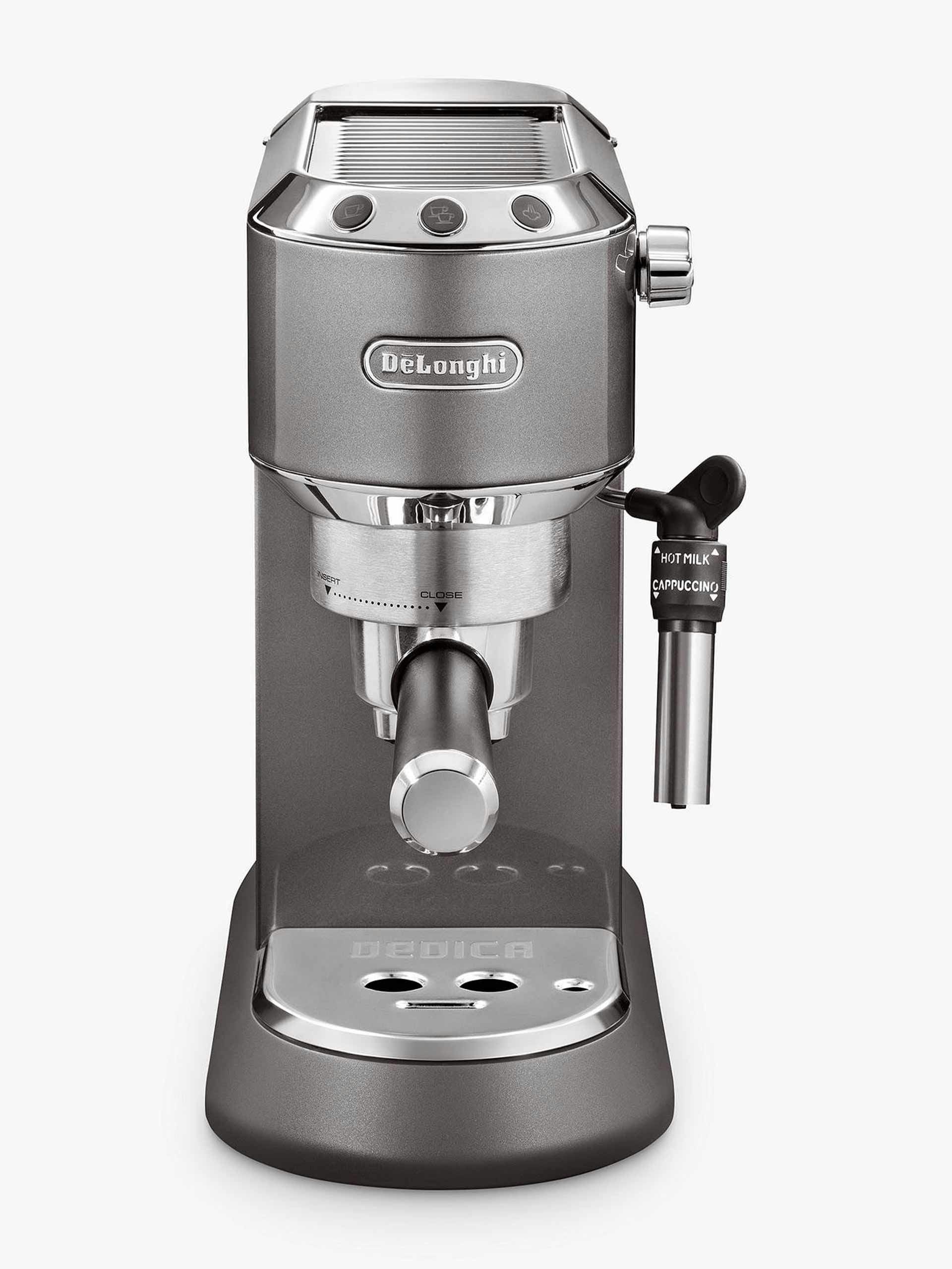 Metallic grey traditional coffee machine