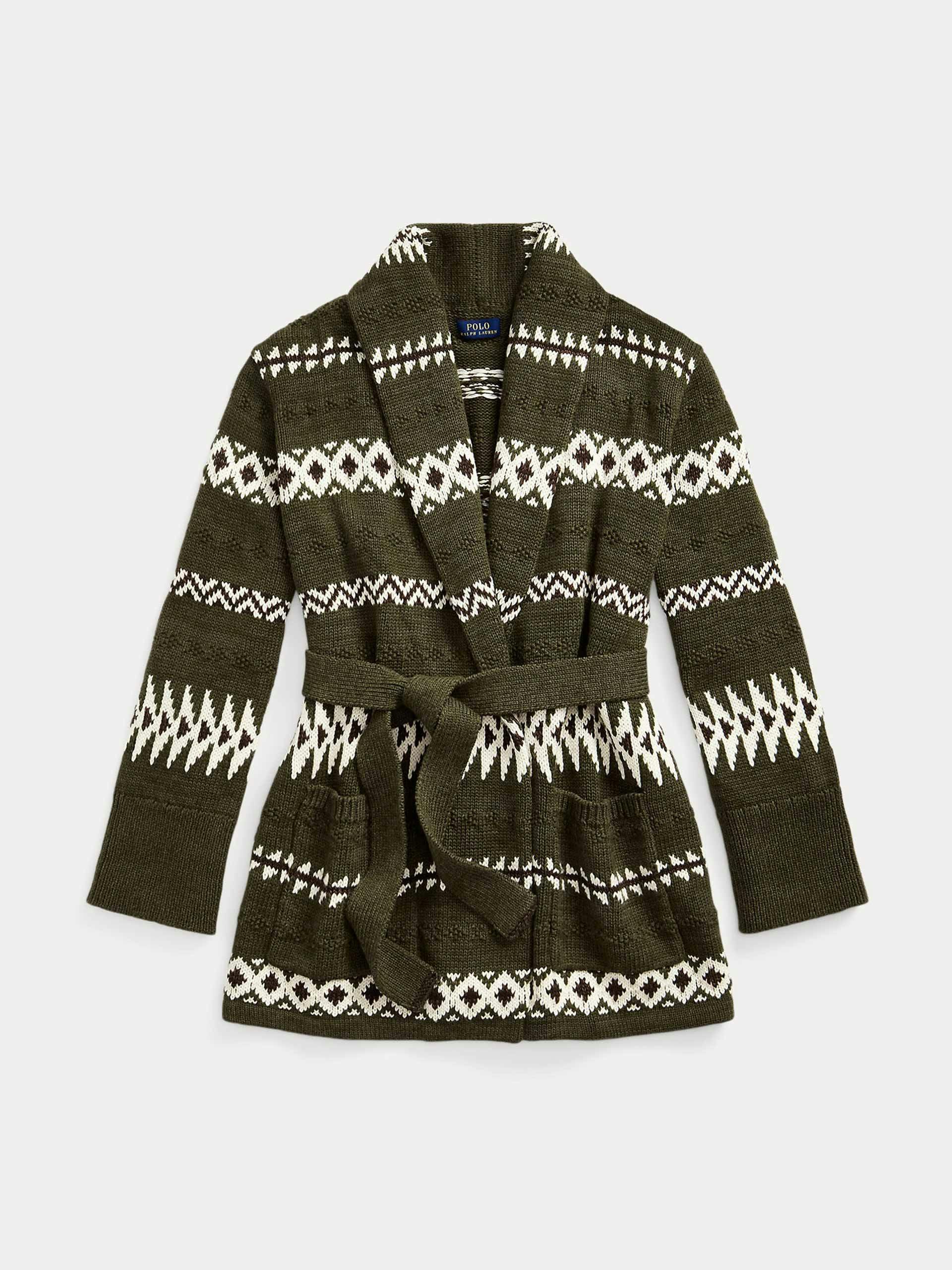 Geometric pattern shawl collar cardigan