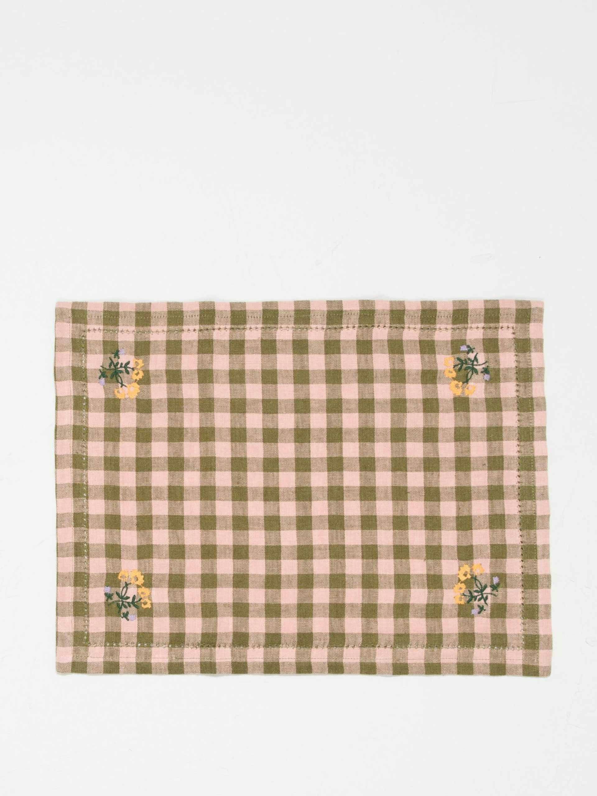 Floral embroidered gingham placemat