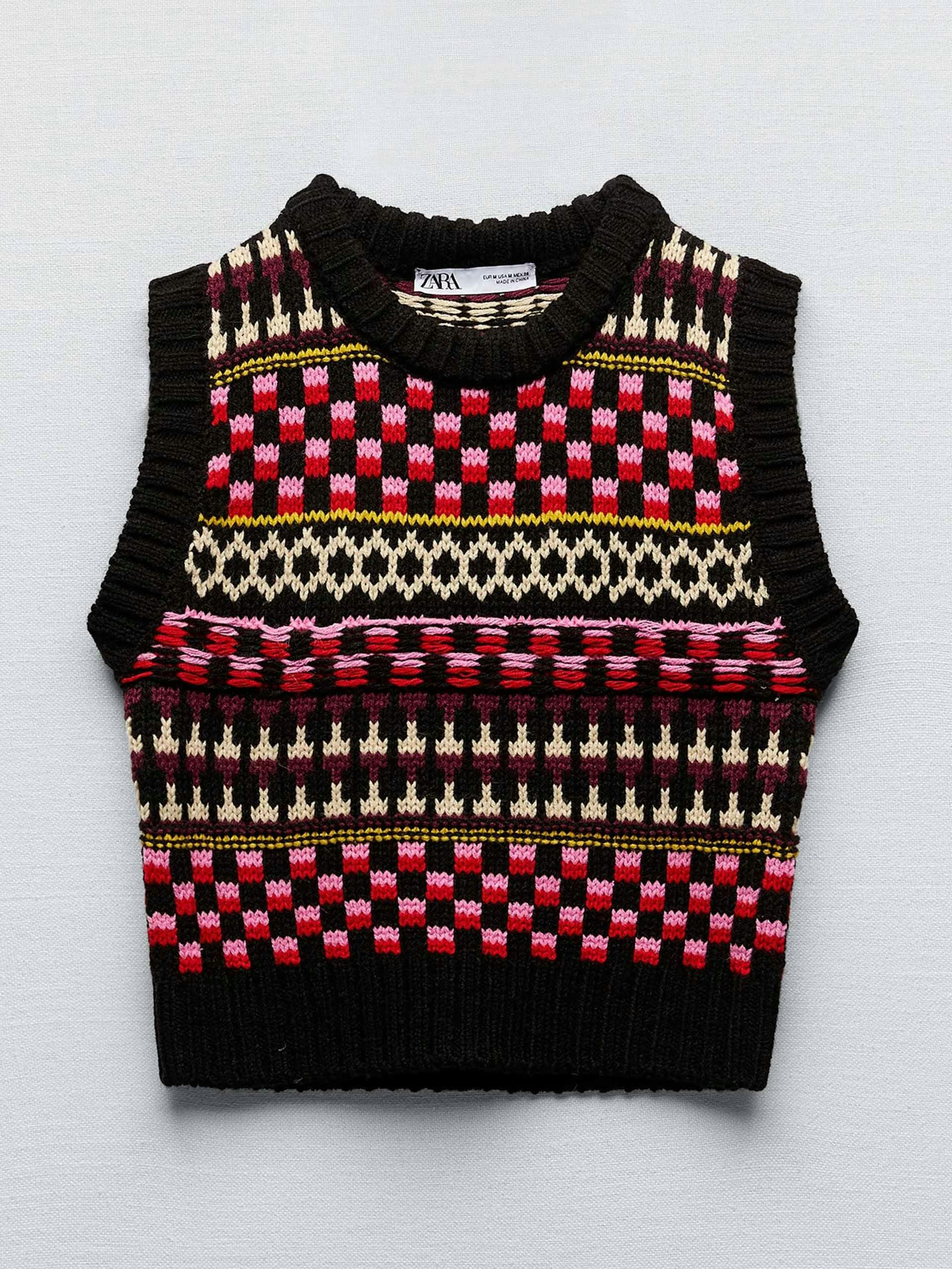 Geometric-jacquard sweater vest