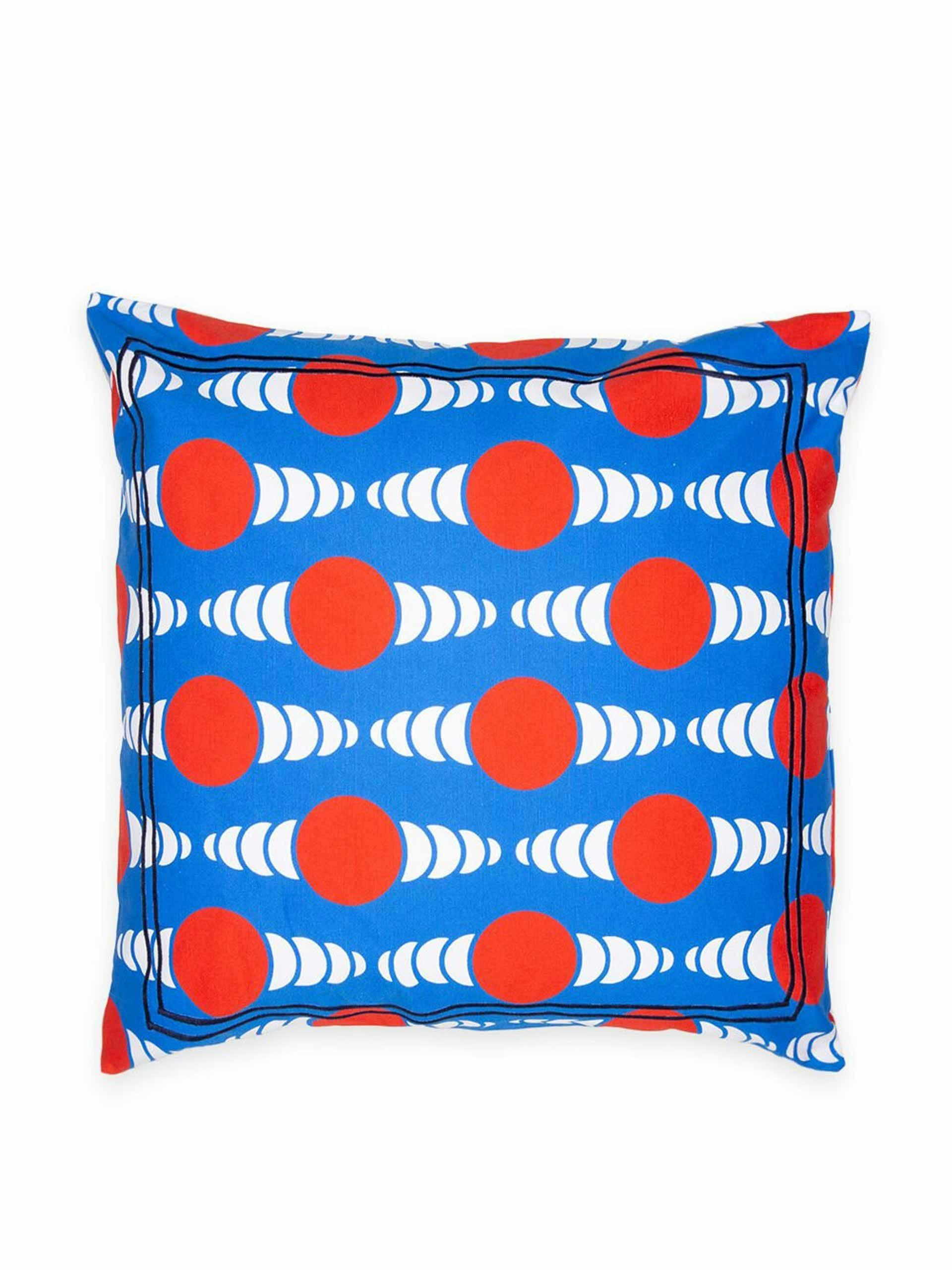 Blue and red patterned cushion cover