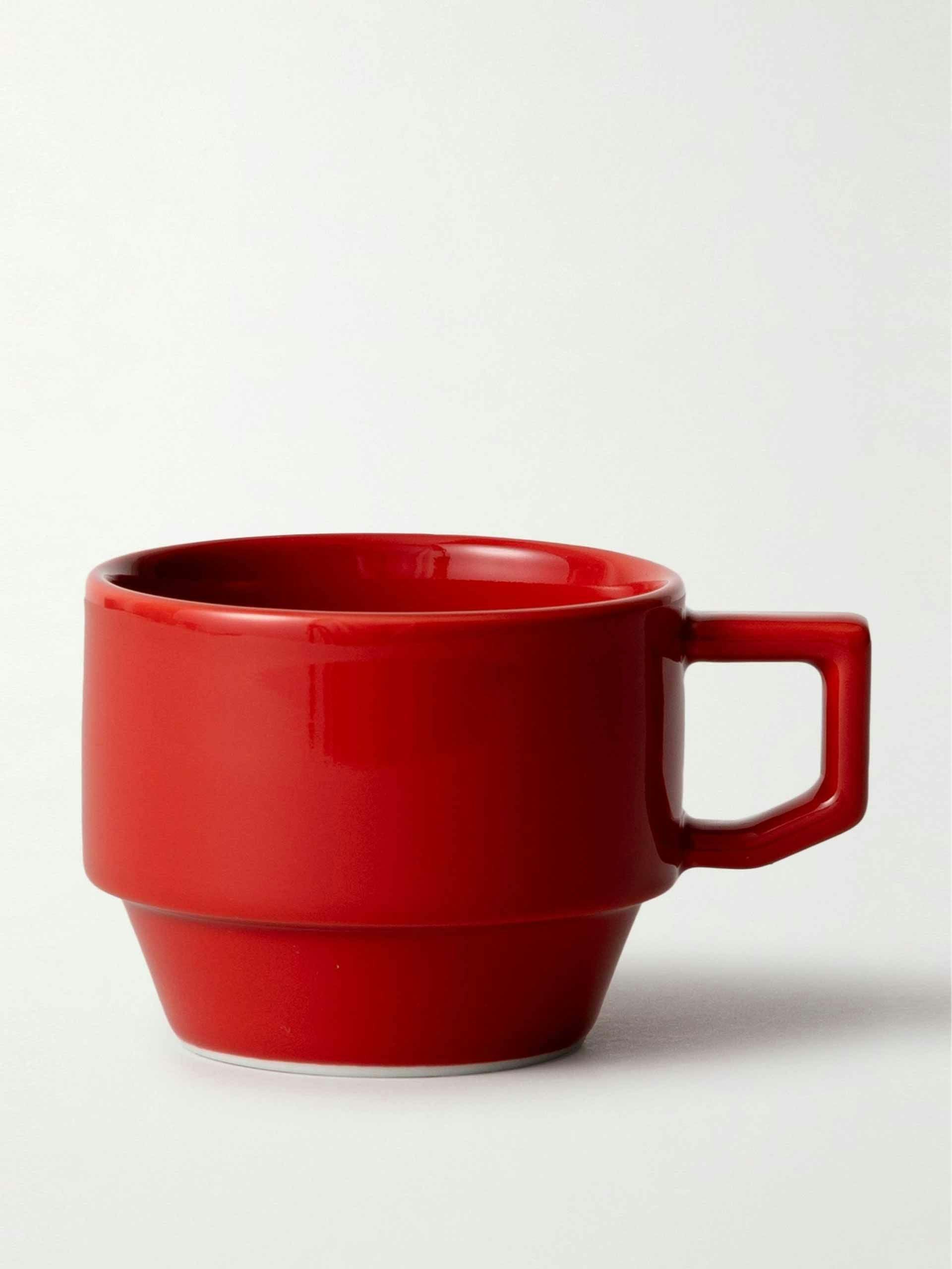 Set of red porcelain mugs