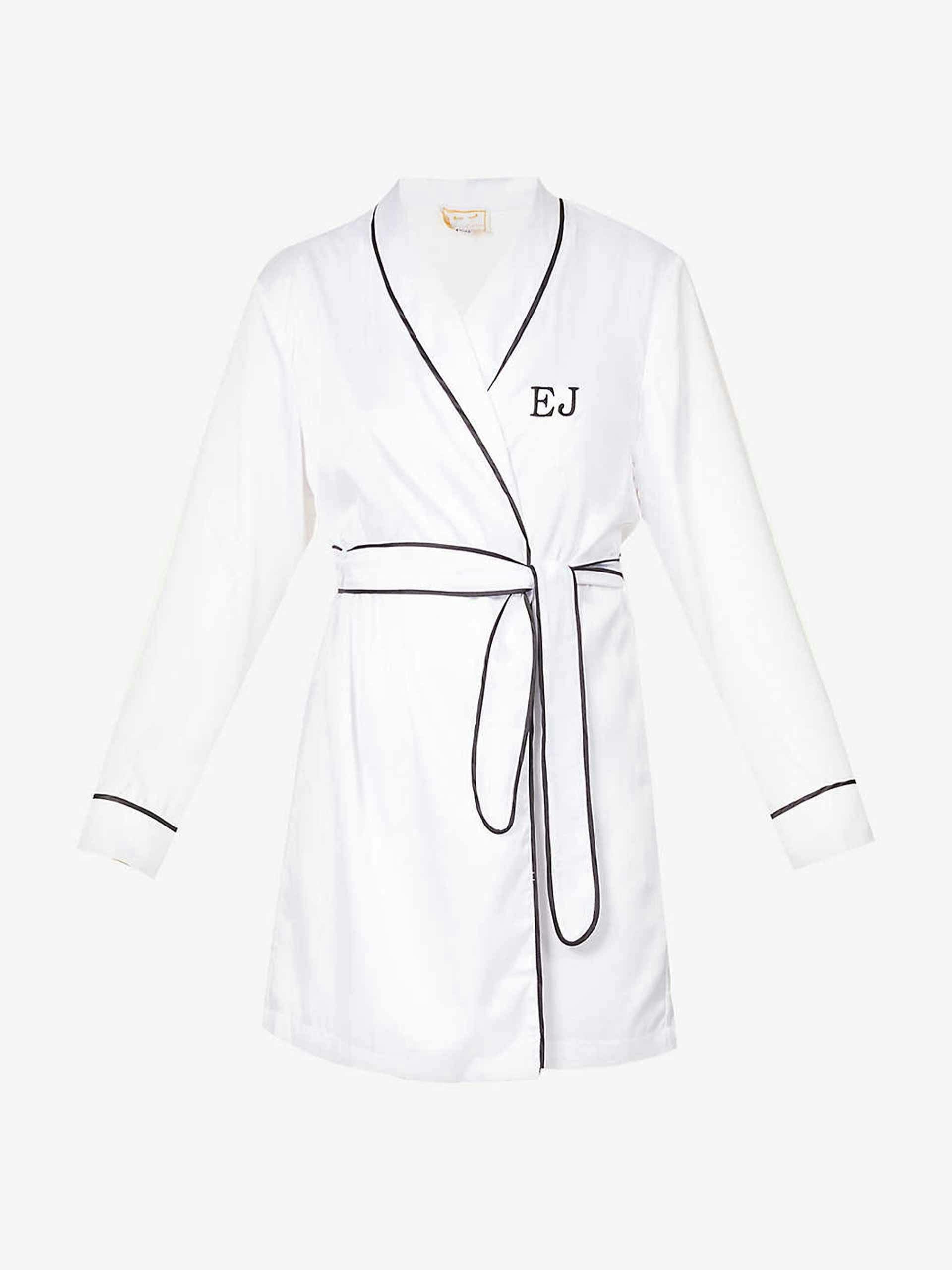 White personalised satin-crepe dressing gown