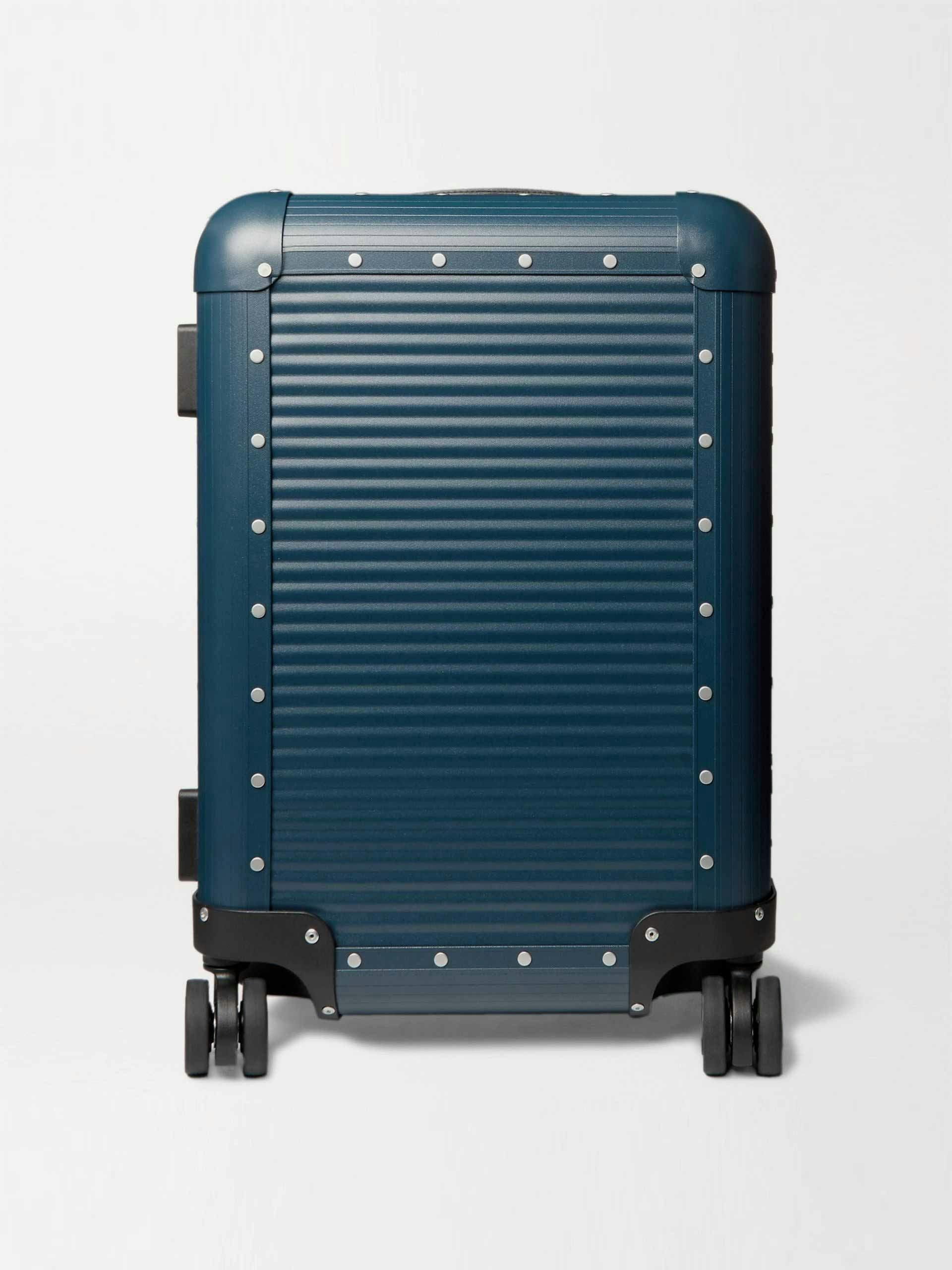 Leather-trimmed aluminium carry-on suitcase