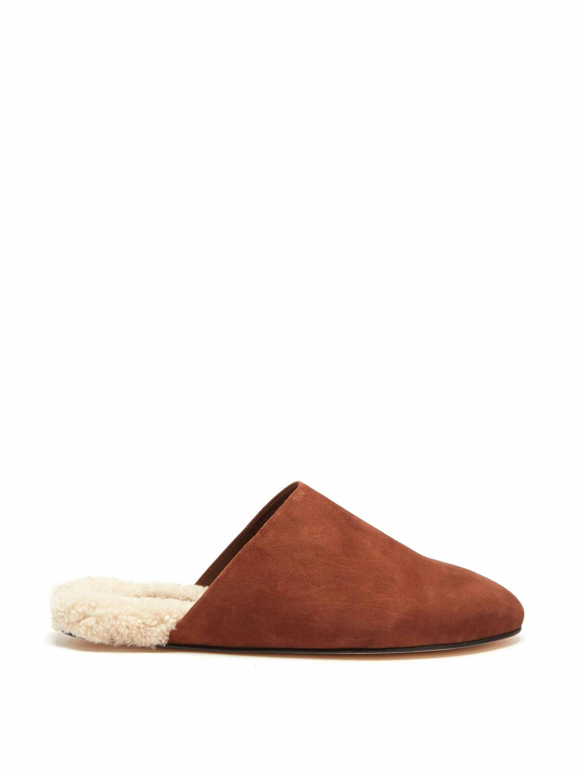 Suede and shearling slider slippers