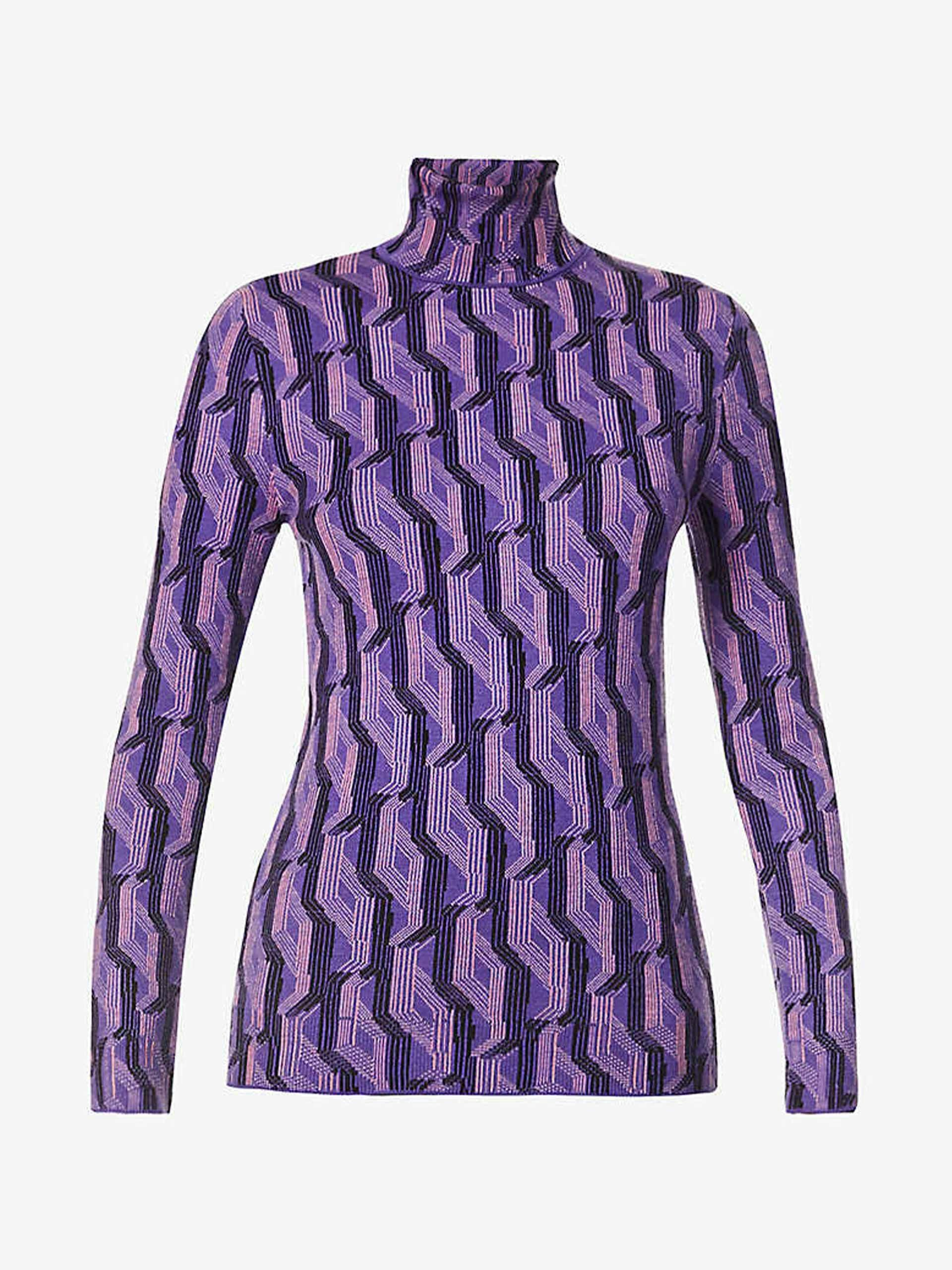 Geometric pattern stretch-wool jumper