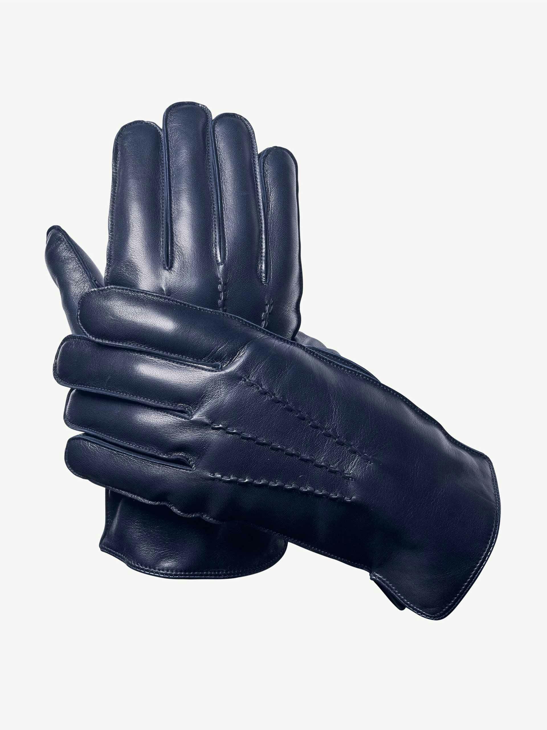 Navy cashmere lined leather gloves