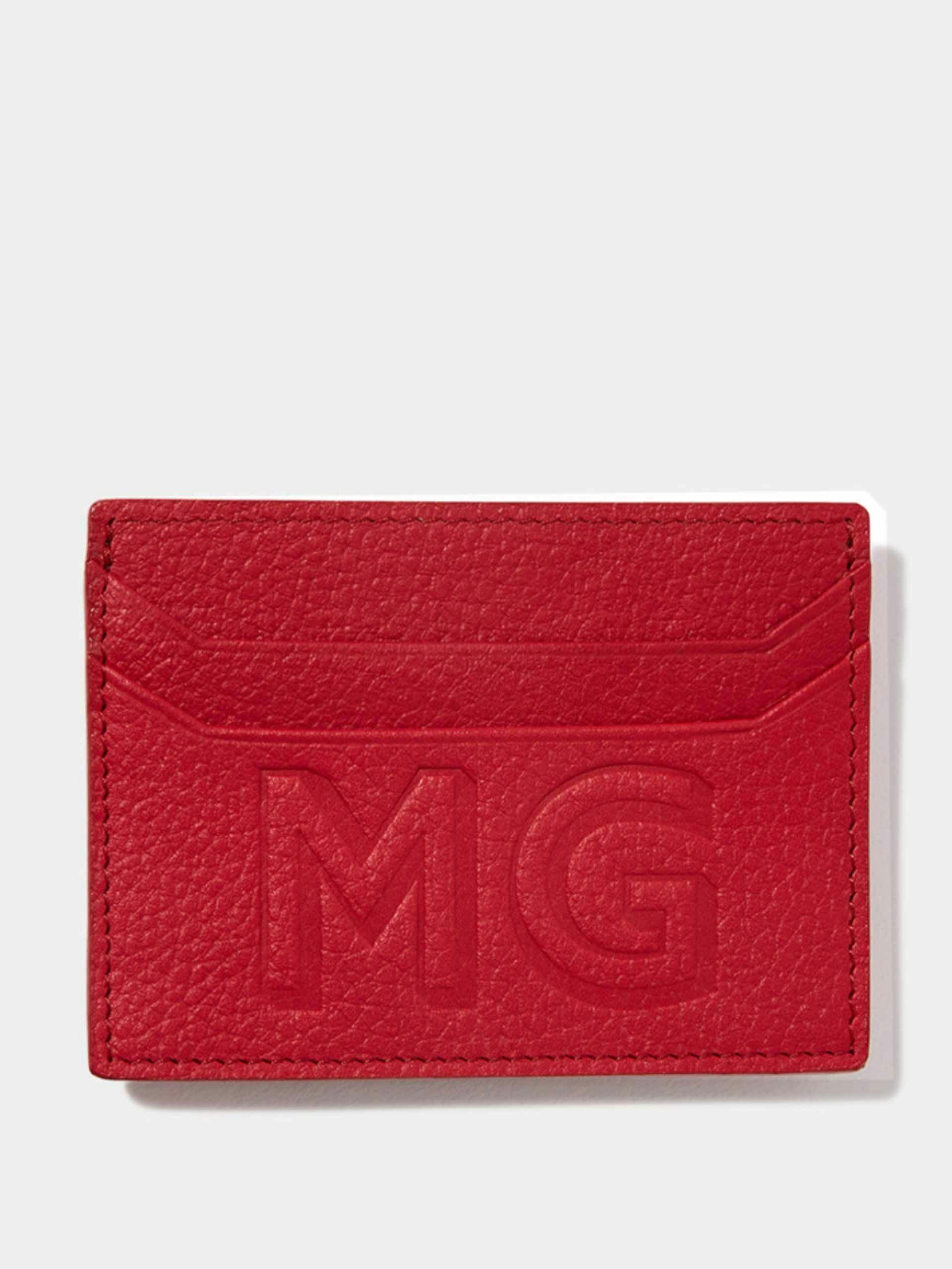 Personalised red leather card holder