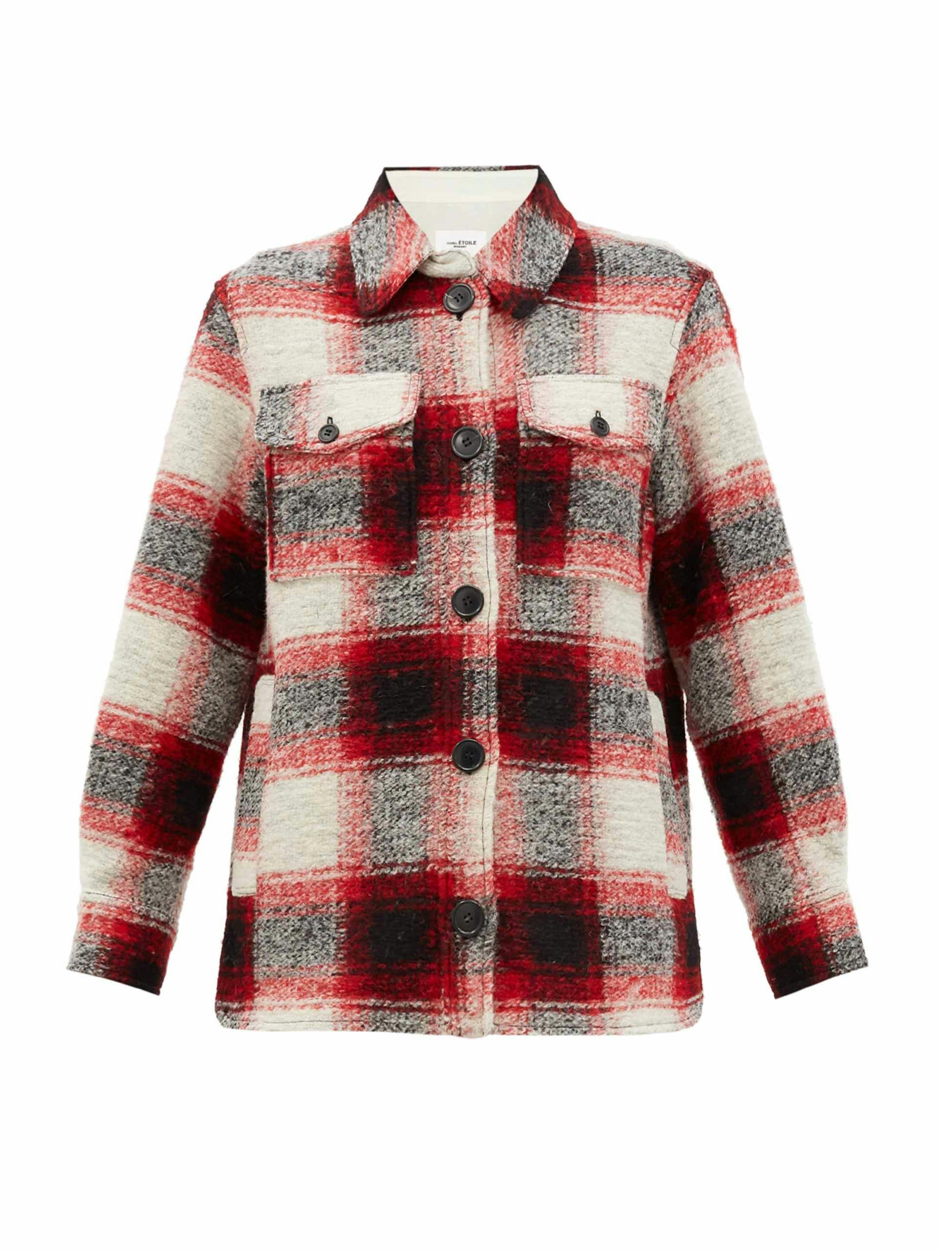 Plaid wool blend shirt jacket