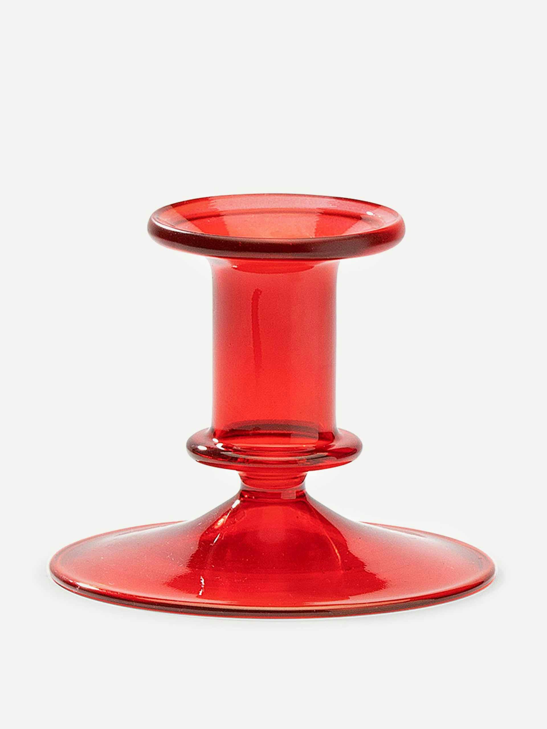 Red glass candle holder