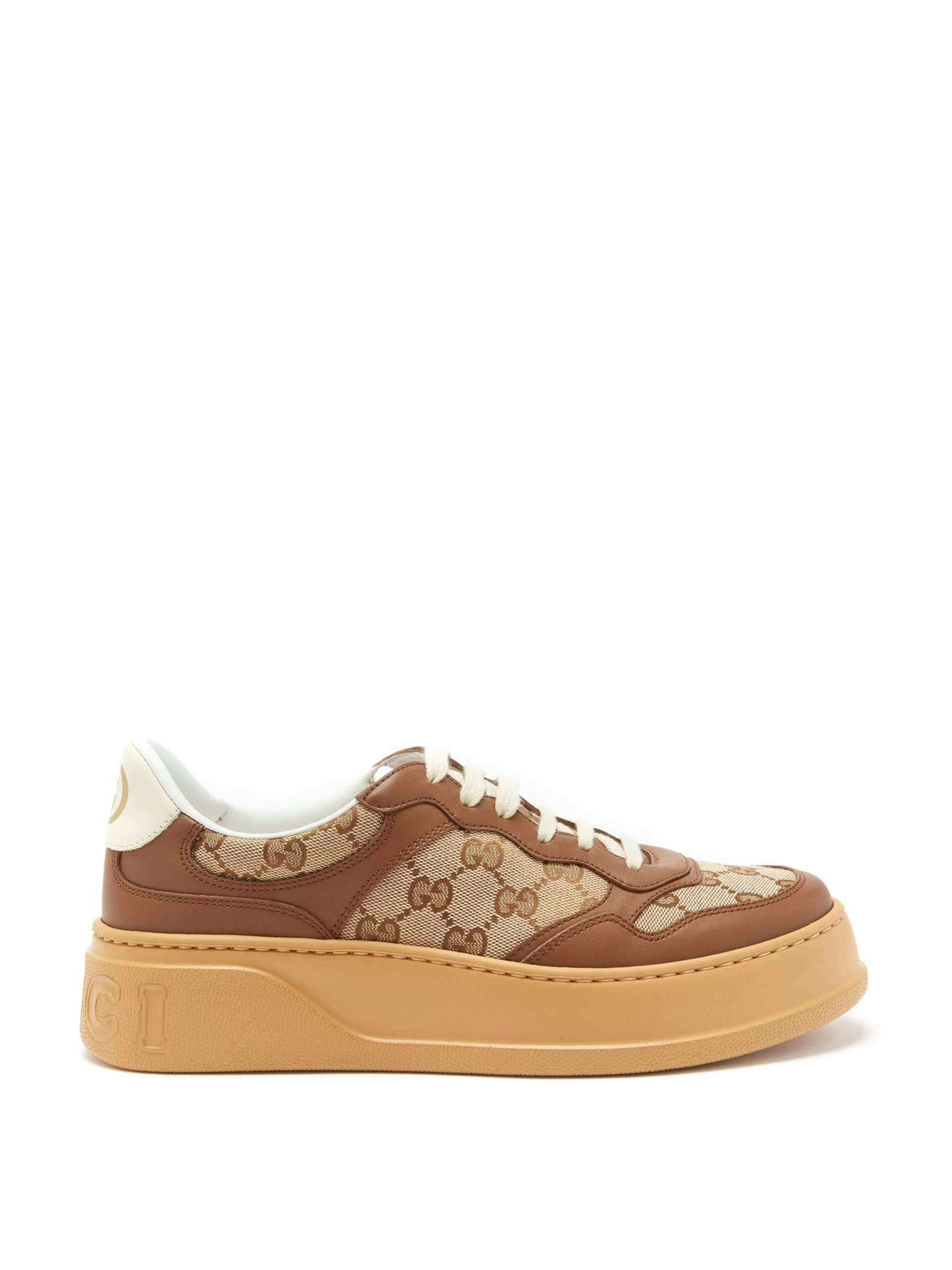 Jacquard canvas and leather trainers
