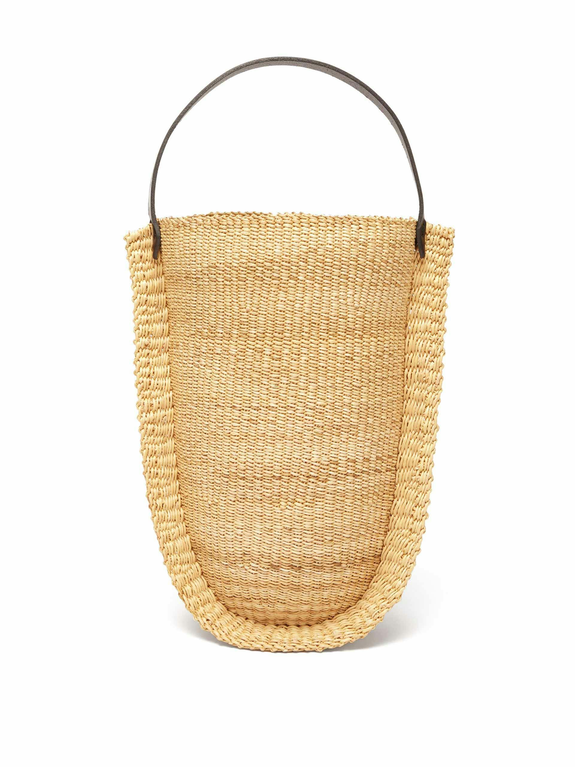 Leather handle basket bag