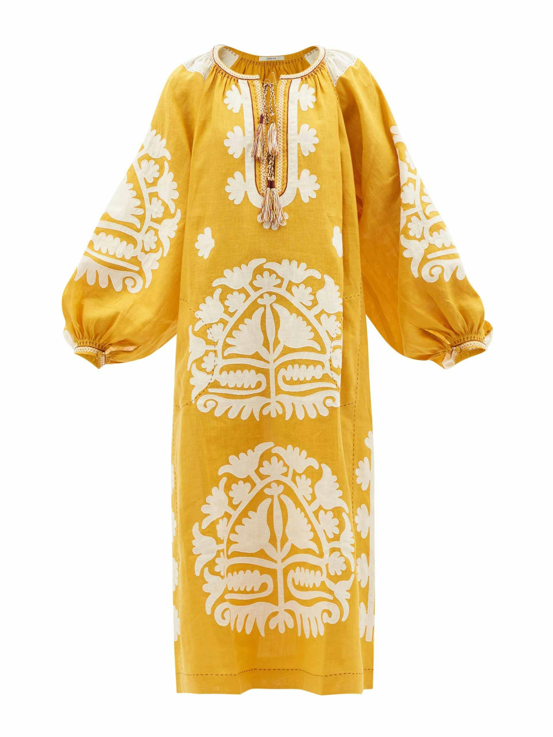Yellow Shalimar floral linen midi dress