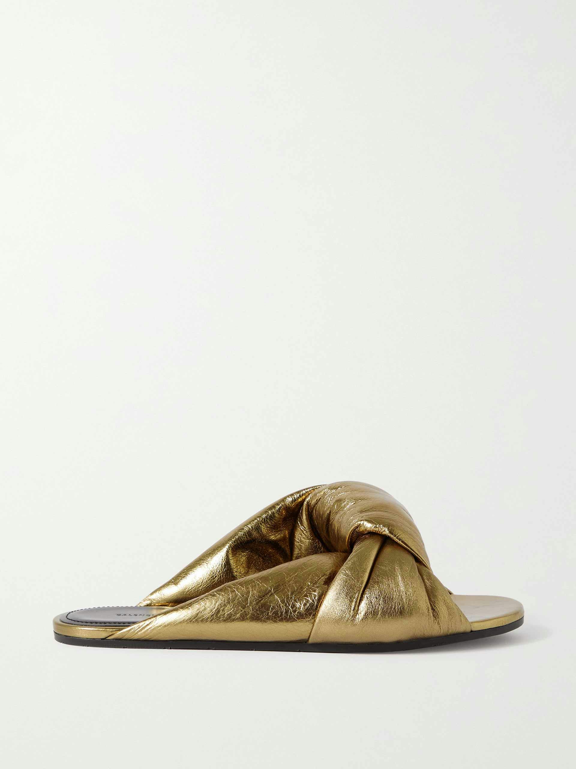 Knotted metallic leather sandals