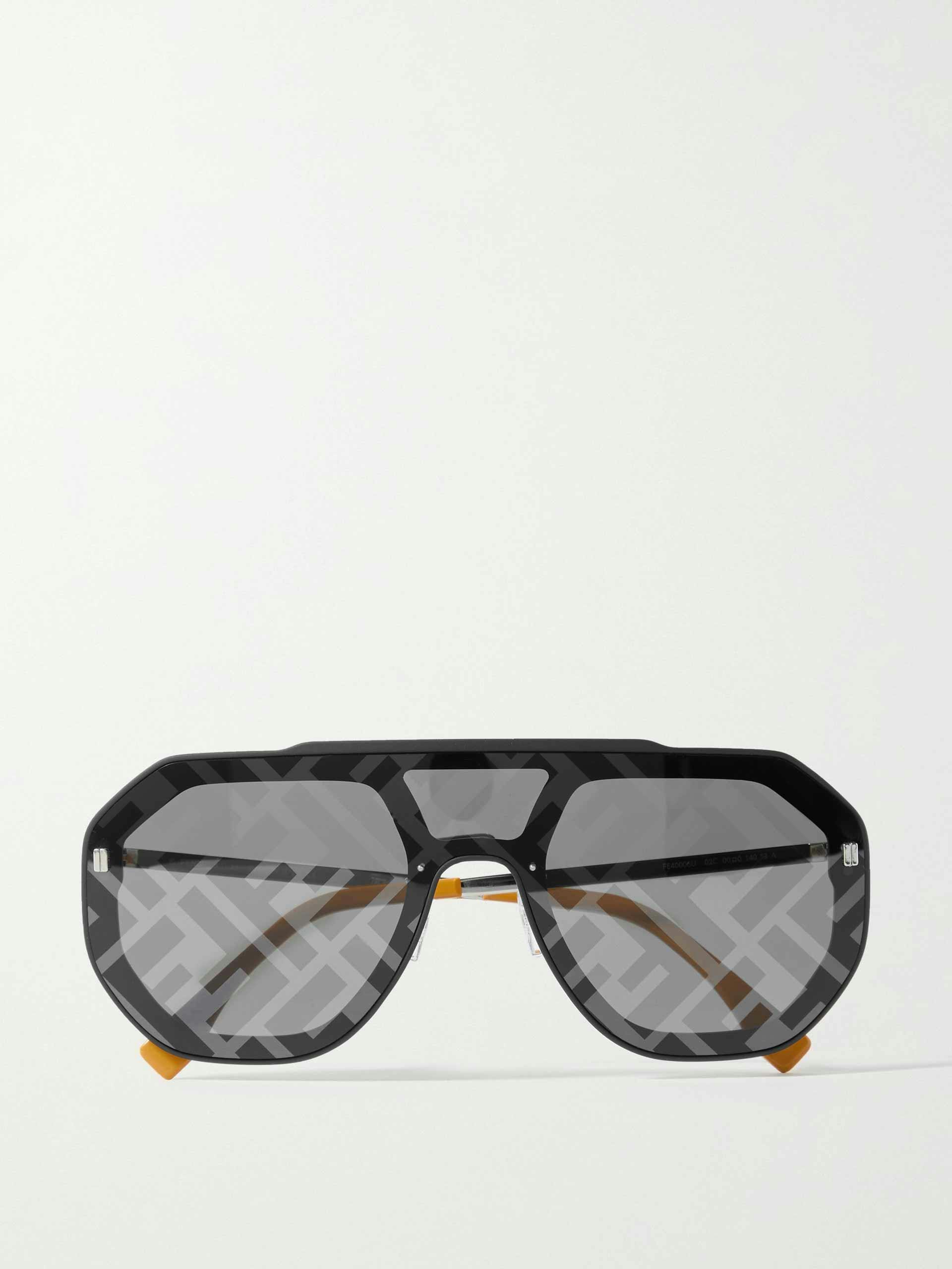 Silver-tone and acetate mirrored sunglasses