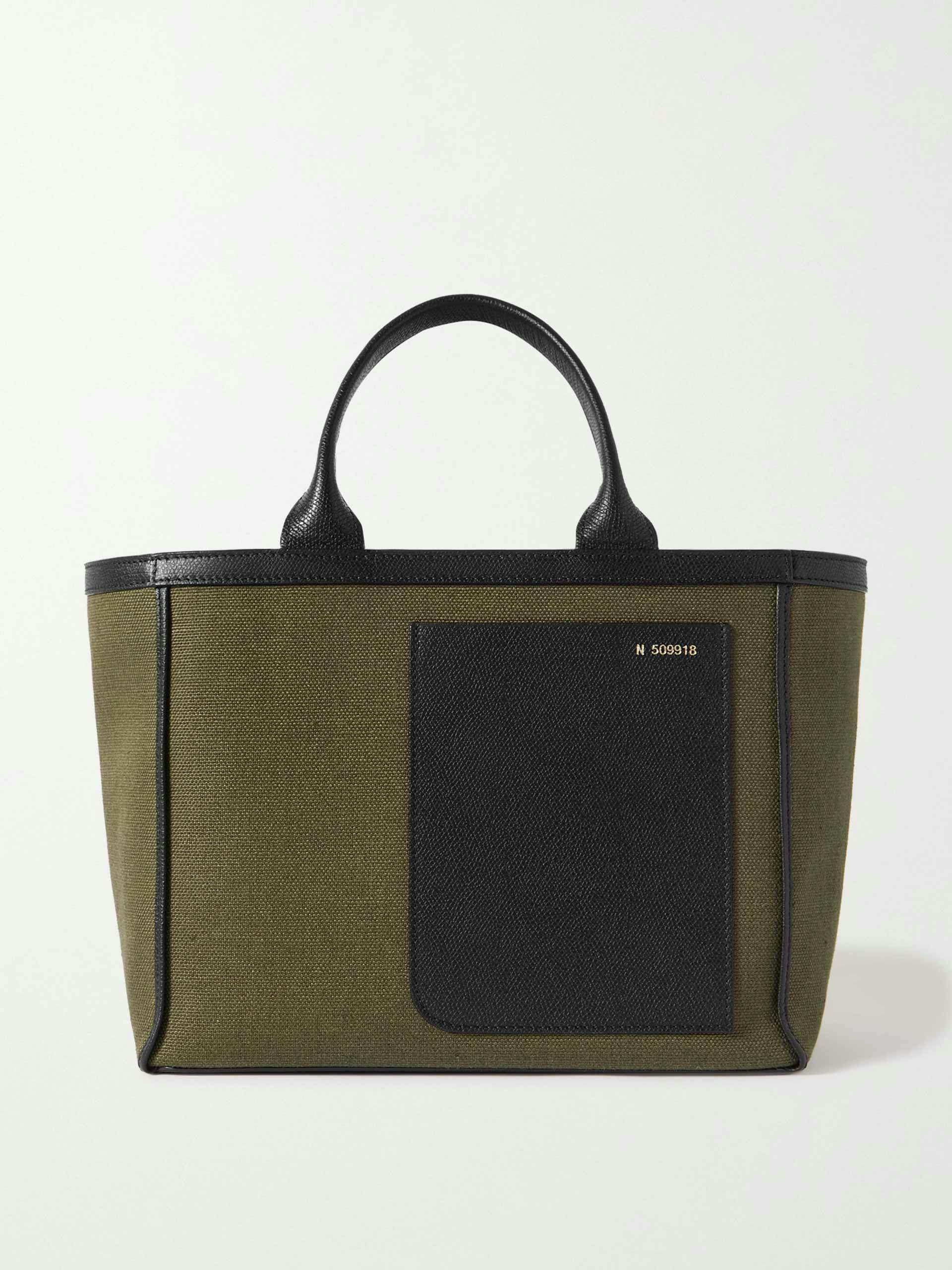 Textured-leather and canvas tote bag