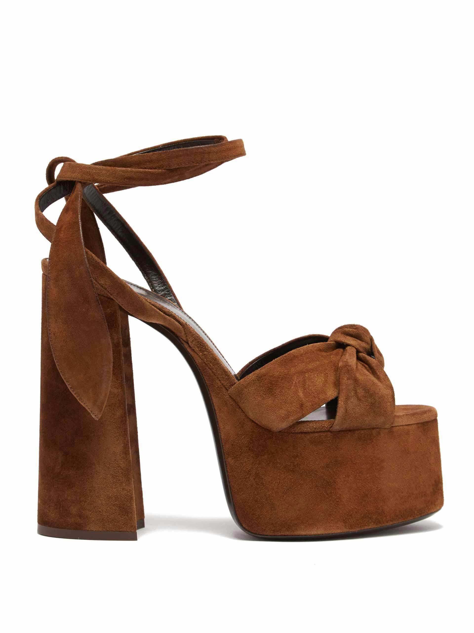 Brown suede platform heels