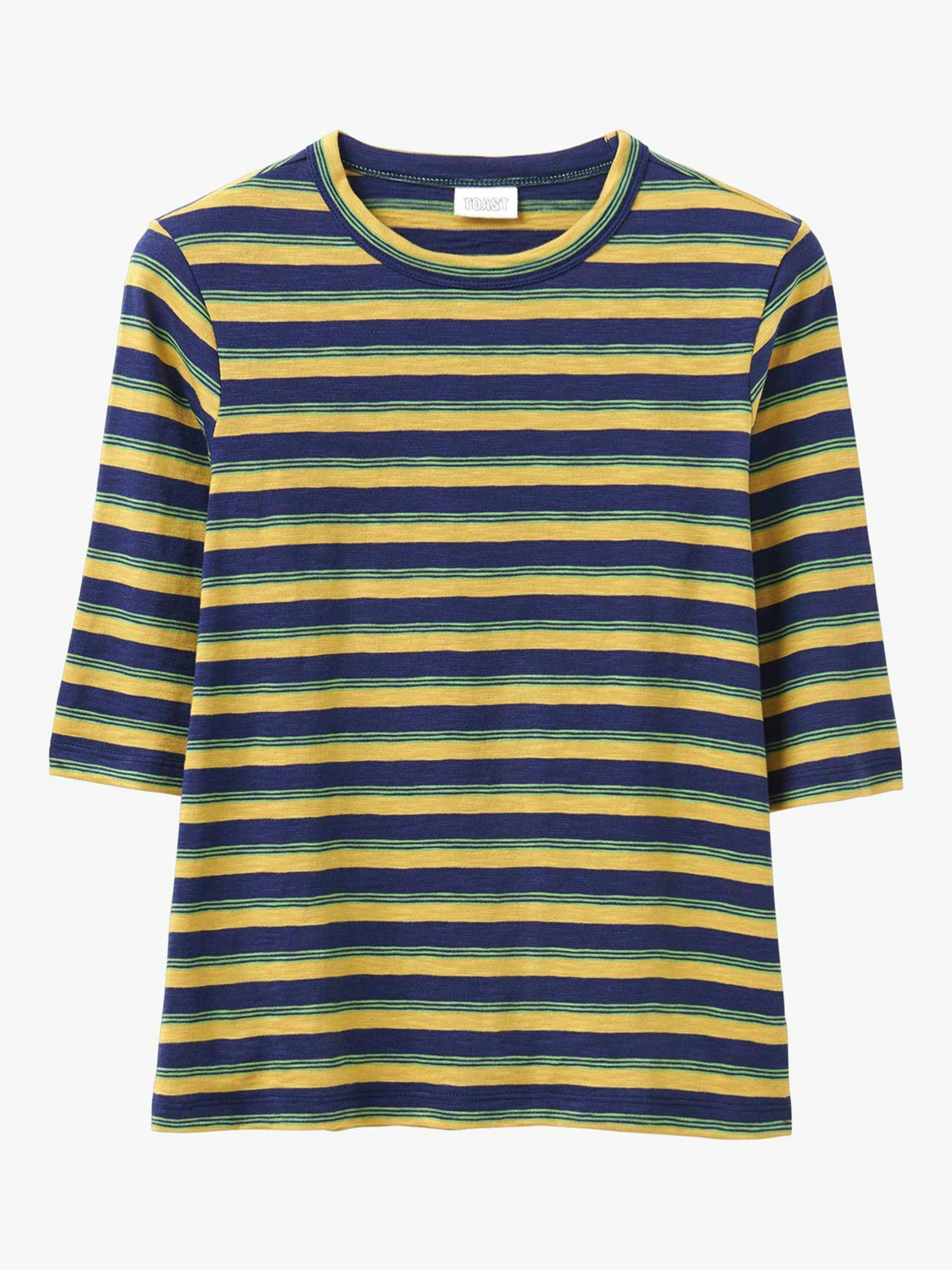 Blue yellow and green striped t-shirt